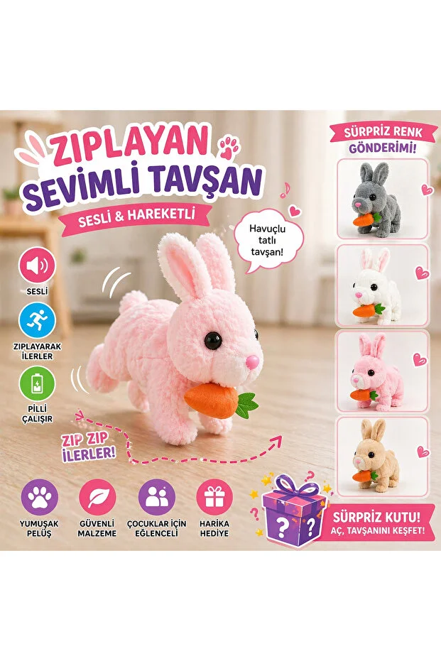 Pilli Zıplayan Tavşan Oyuncak | Sevimli Peluş Hareketli Tavşan